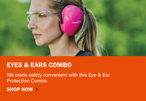 Woman wearing Champion Eyes & Ears Combo of glasses and muffs